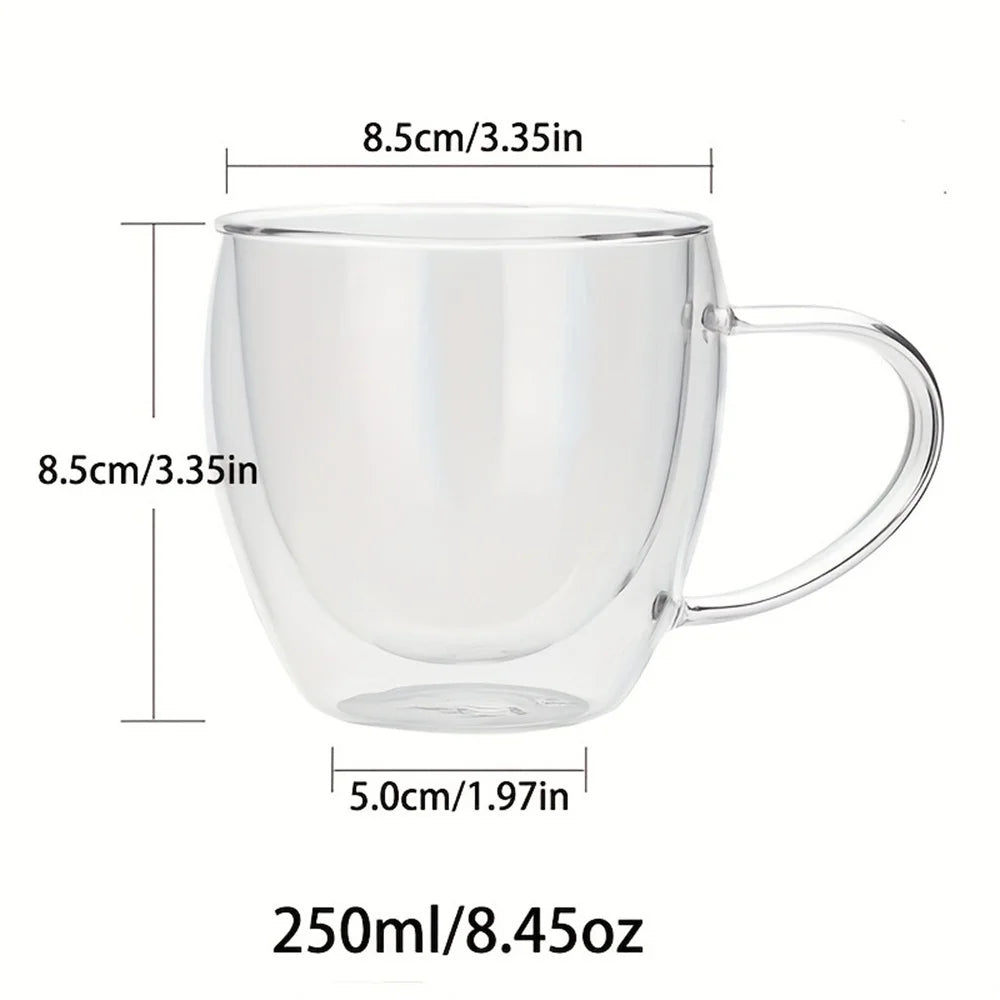 1pc Double Walled Glass Coffee Mug 250ml Clear Glass Espresso Shot Cup with Handle for Hot/Cold Cappuccino, Latte, Tea