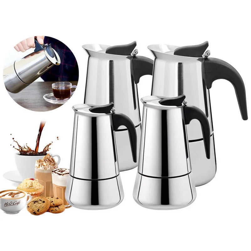 100ml/200ml/300ml/450ml Portable Espresso Coffee Maker Moka Pot Stainless Steel Coffee Brewer Kettle Pot for Pro Barista