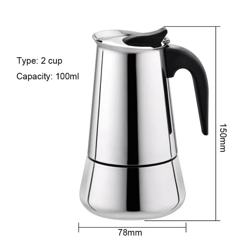 100ml/200ml/300ml/450ml Portable Espresso Coffee Maker Moka Pot Stainless Steel Coffee Brewer Kettle Pot for Pro Barista