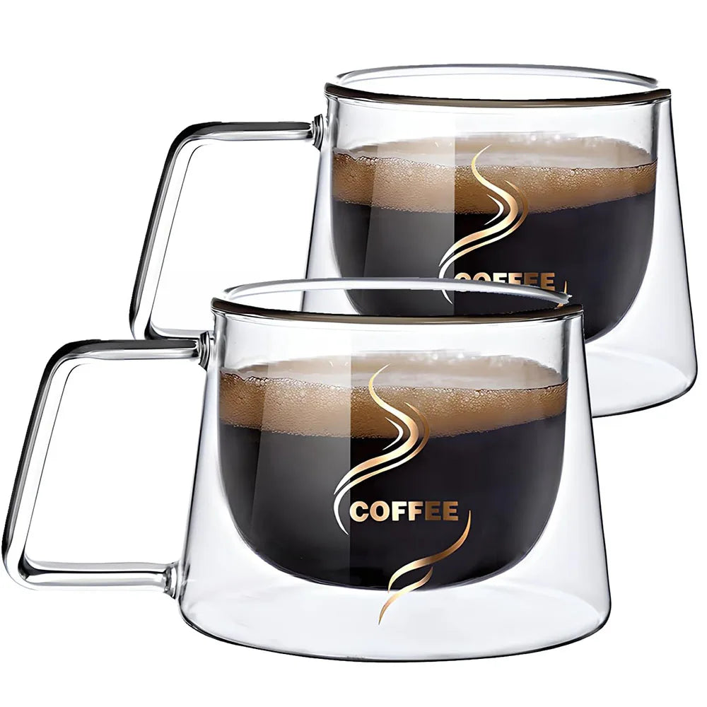 200ML Transparent Heat-resistant Espresso Cup Double Wall Glass Coffee Mug with Handle Cappuccino Latte Breakfast Tea Water Cups