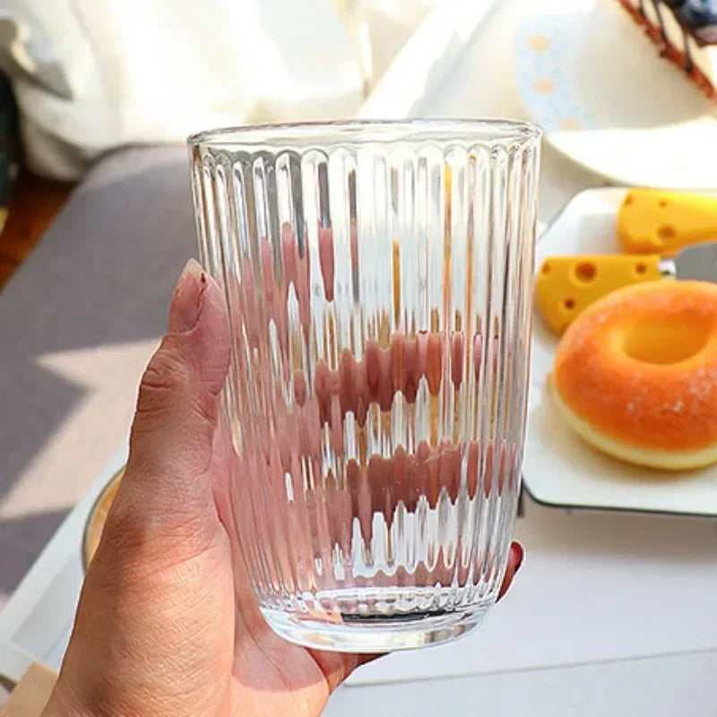 250ml/360ml Coffee Mugs Cafe Vintage Striped Cups Transparent Glass Latte Iced Coffee Cup Cold Extract Mocha Classic Drinkware