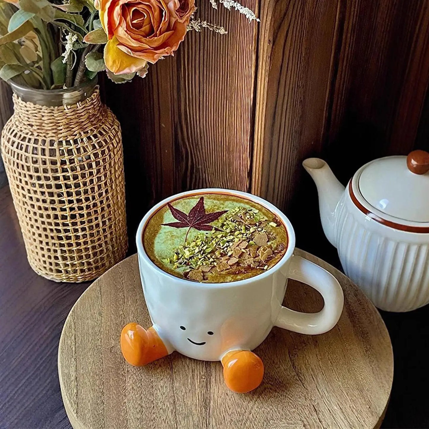 Coffee Mug Ceramic Water Cup with Feet Cute Decorative Coffee Beverage Mug  Office Water Handgrip Cup Kitchen Party Drinkware