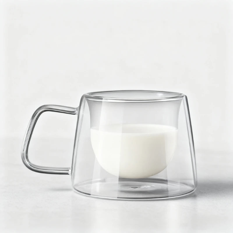 200ml Double Wall Glass Coffee Mug Transparent Heat-resistant Espresso Cup with Handle Latte Cappuccino Breakfast Tea Water Cup