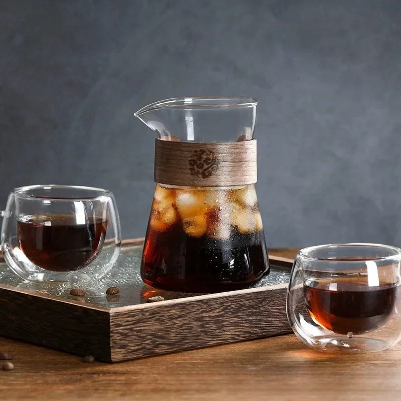 17oz/500ml Glass Coffee Pot Carafe with Wood Heat-Resistant Layer, High Borosilicate Espresso Shot Glass Mug ,Coffee Accesories