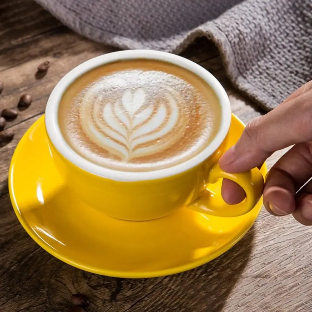 Kitchen Drinkware 220ml Ceramic Coffee Cup Solid Color European Style Cappuccino Cup with Base Tea Cup Espresso