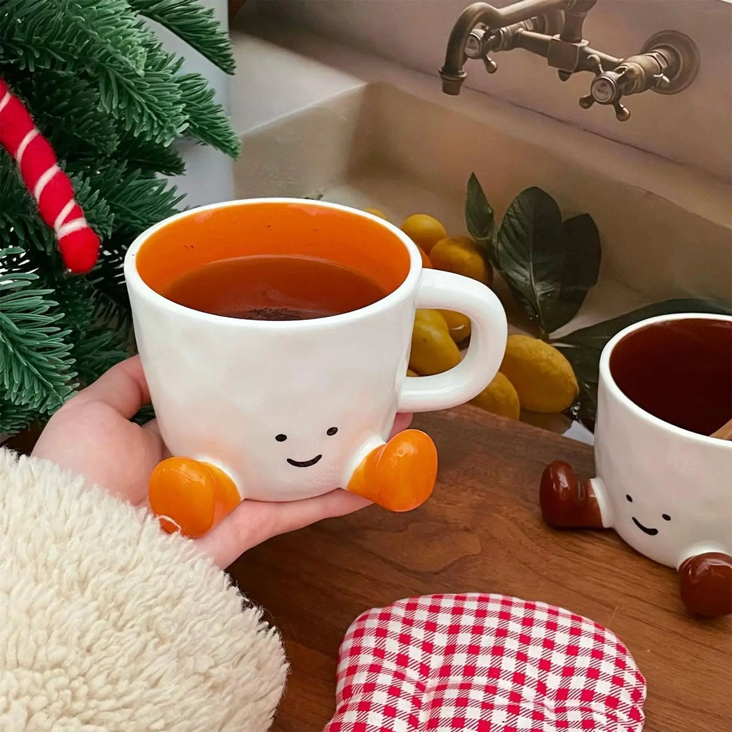 Coffee Mug Ceramic Water Cup with Feet Cute Decorative Coffee Beverage Mug  Office Water Handgrip Cup Kitchen Party Drinkware