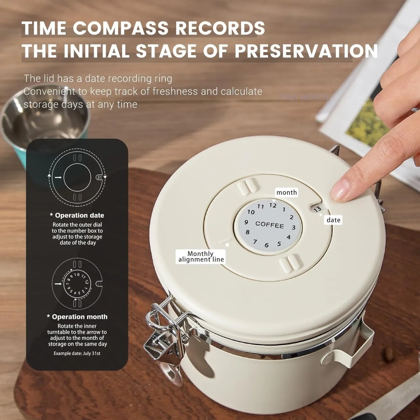 Coffee Container Preserves Freshness with Scoop and Date Tracker Lid with Co2 Valve Coffee Bean Food Storage Canister