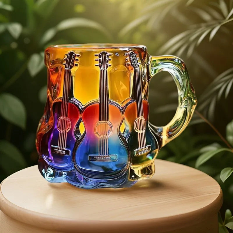 Guitar Shaped Coffee Mug Unique Ceramic Music Cup Artistic Decorative Cup with Handle Creative Gift for Musicians Guitar Lovers
