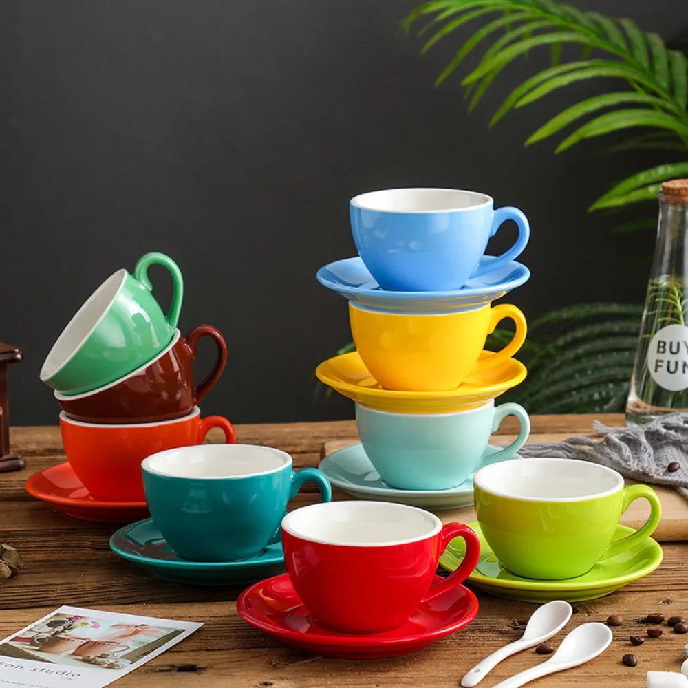 Kitchen Drinkware 220ml Ceramic Coffee Cup Solid Color European Style Cappuccino Cup with Base Tea Cup Espresso