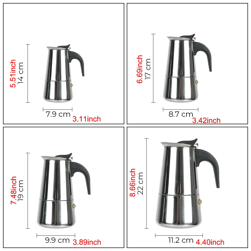 Coffee Maker Pot Mocha Espresso Latte Stovetop Filter Moka Coffee Maker 2/4/6/9 Cups Stainless Steel Coffee Pot for Kitchen