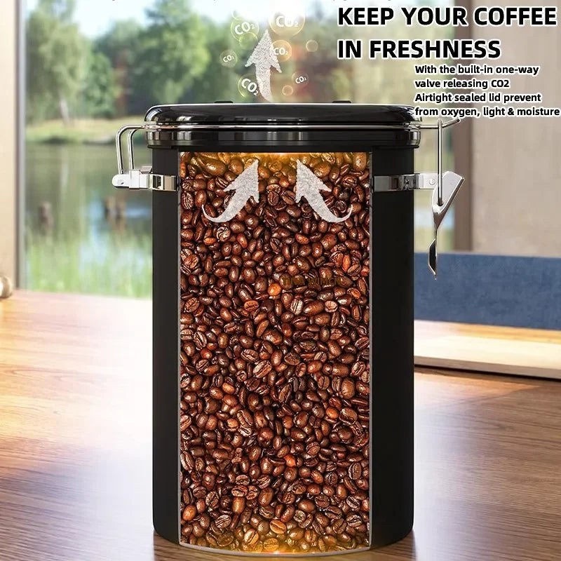 Coffee Container Preserves Freshness with Scoop and Date Tracker Lid with Co2 Valve Coffee Bean Food Storage Canister