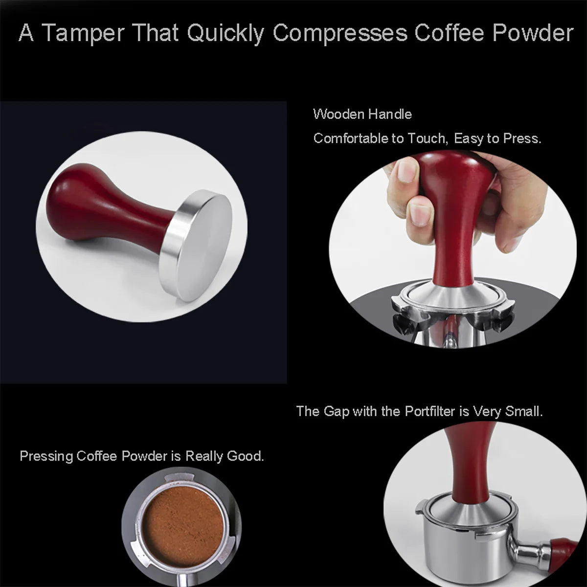51mm 53mm 58mm Espresso Tamper Coffee Barista Flat Base Coffee Tampers With Wood Handle