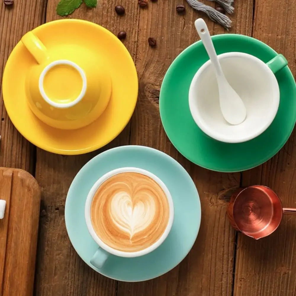 Kitchen Drinkware 220ml Ceramic Coffee Cup Solid Color European Style Cappuccino Cup with Base Tea Cup Espresso