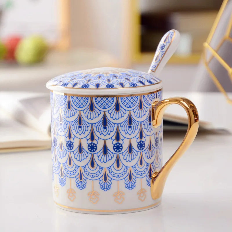 Creative British Style Ceramic Coffee Cup Light Luxury Couple's Mug Golden Edged Afternoon Tea Cups Household Drinkware
