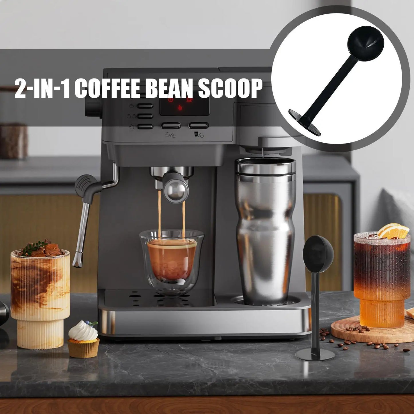 Coffee Spoon Tamping Scoop 2 in 1 for Coffee Powder Coffeeware Measuring Tamper Spoon Double-Purpose Kitchen Accessories