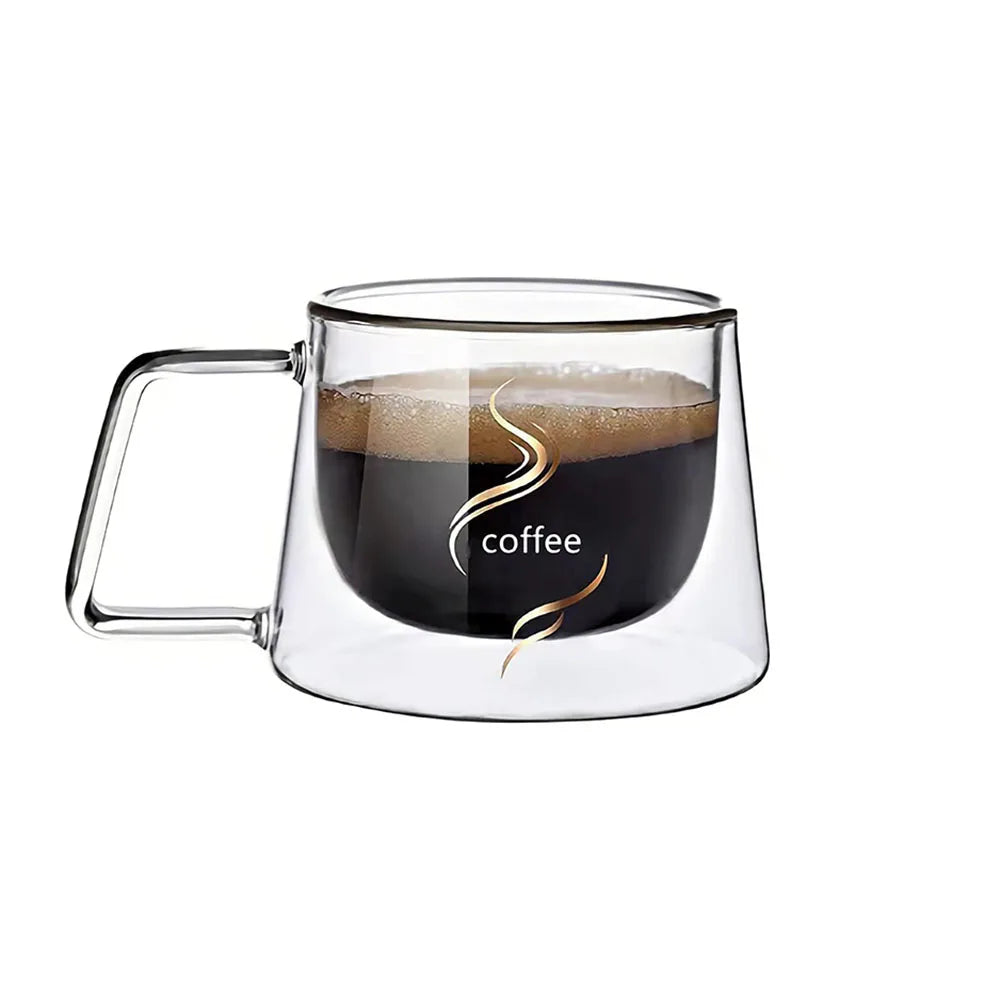 200ML Transparent Heat-resistant Espresso Cup Double Wall Glass Coffee Mug with Handle Cappuccino Latte Breakfast Tea Water Cups