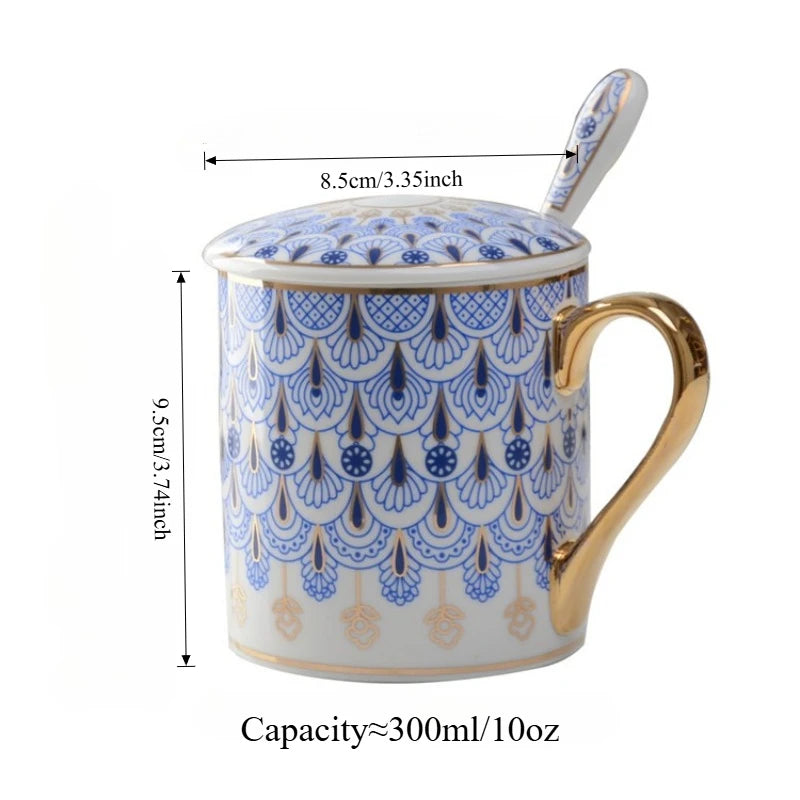 Creative British Style Ceramic Coffee Cup Light Luxury Couple's Mug Golden Edged Afternoon Tea Cups Household Drinkware