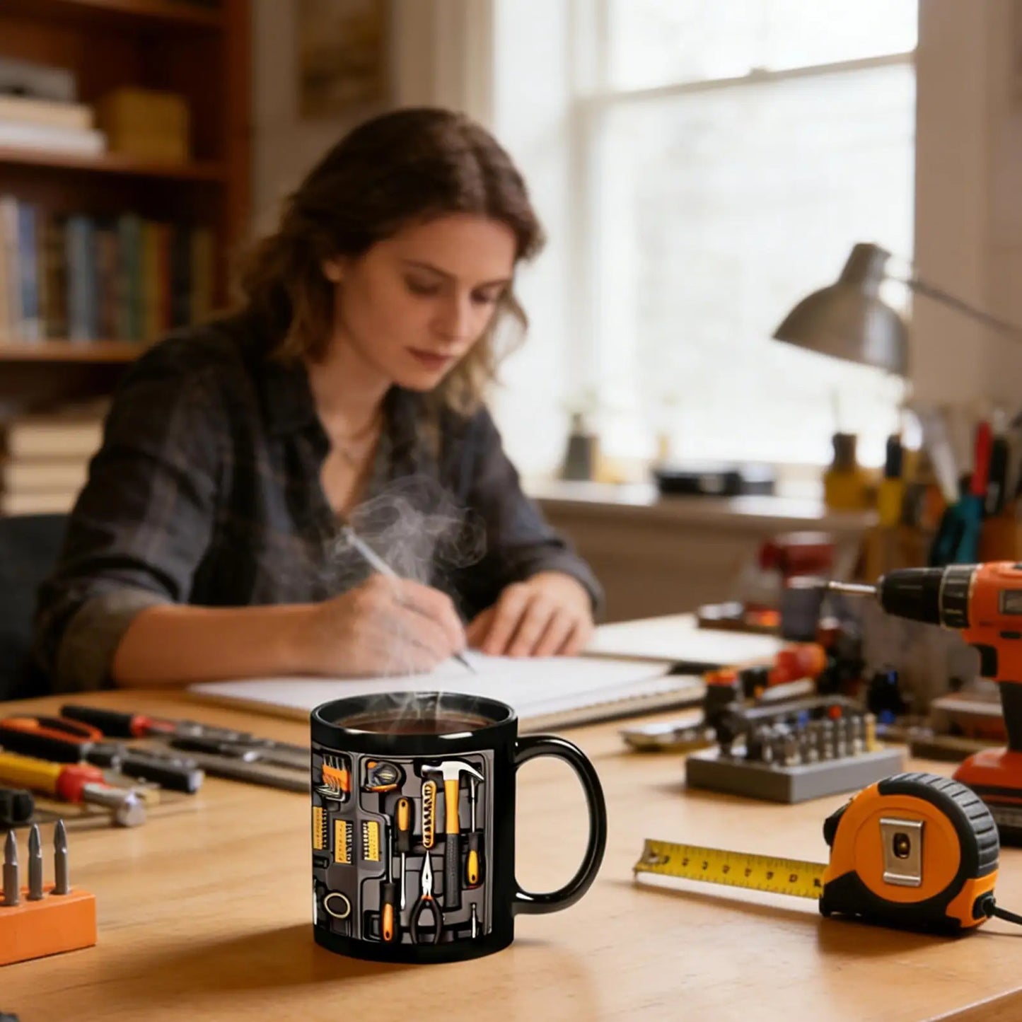 Coffee Cup Toolbox Themed C-Shaped Handle Mechanic's Toolbox Mug for Husband Dad Birthday Christmas Thanksgiving Cappuccino