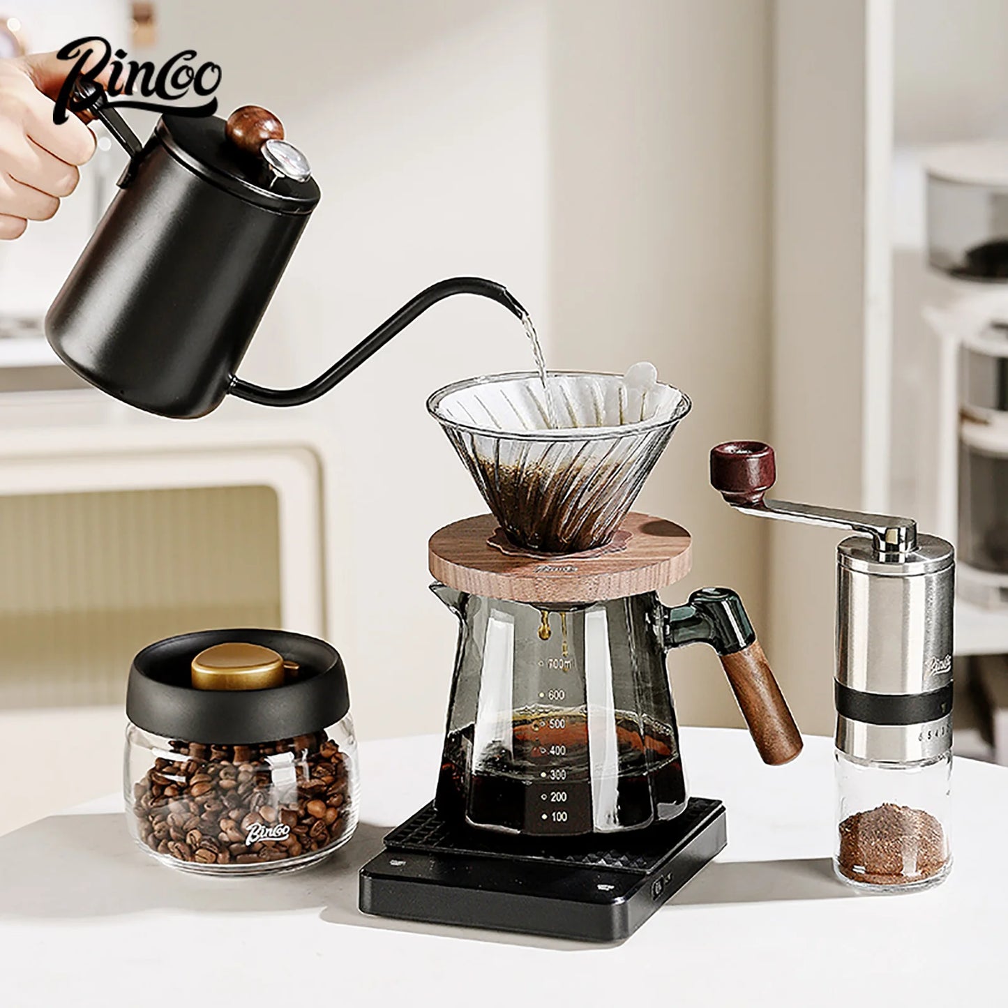 Bincoo Pour Over Coffee Maker Set 800ml Glass Carafe Coffee with Glass Coffee Filter Drip Coffee Maker Set for Home or Office