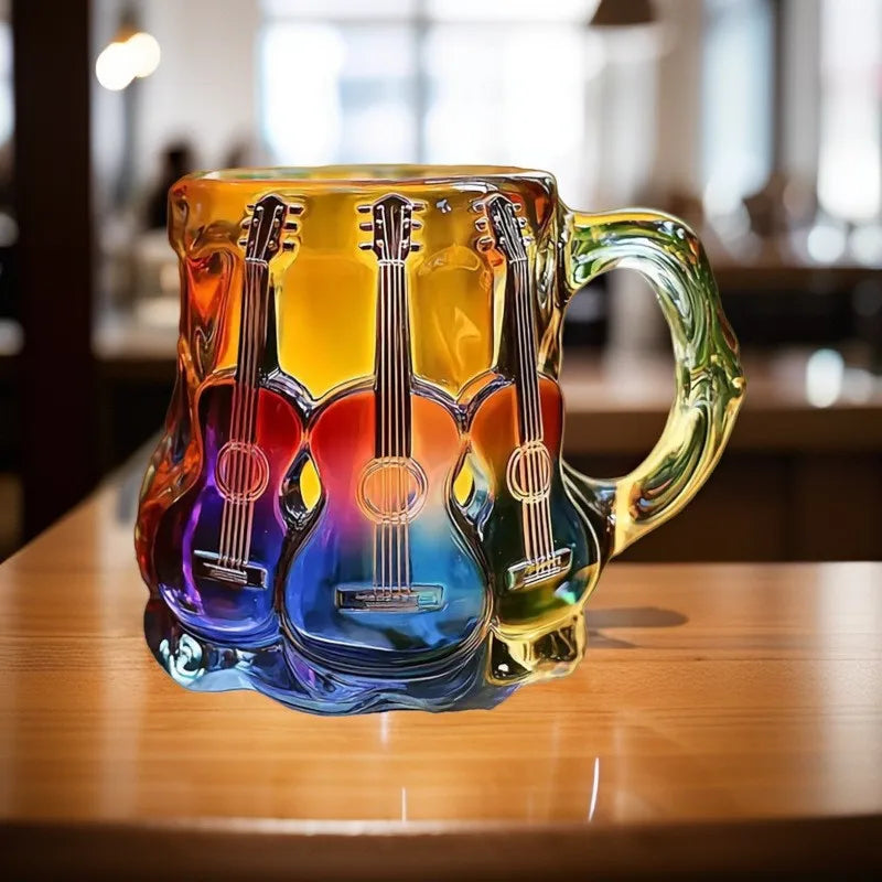Guitar Shaped Coffee Mug Unique Ceramic Music Cup Artistic Decorative Cup with Handle Creative Gift for Musicians Guitar Lovers