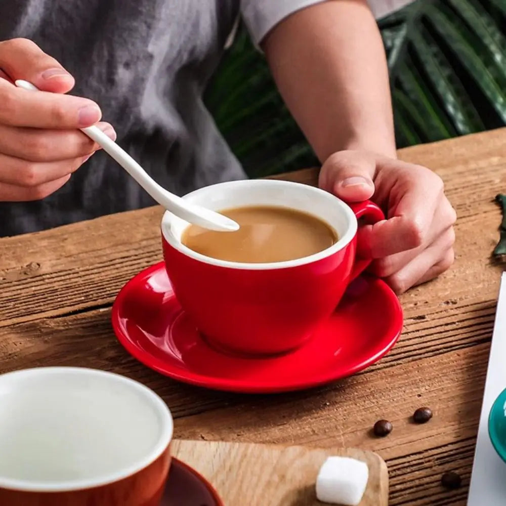 Kitchen Drinkware 220ml Ceramic Coffee Cup Solid Color European Style Cappuccino Cup with Base Tea Cup Espresso