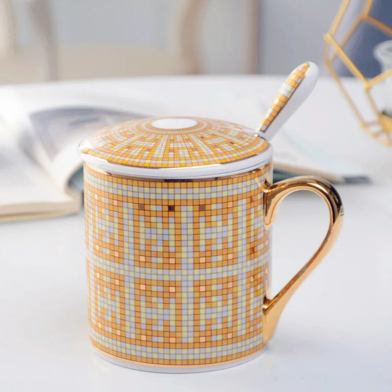Creative British Style Ceramic Coffee Cup Light Luxury Couple's Mug Golden Edged Afternoon Tea Cups Household Drinkware