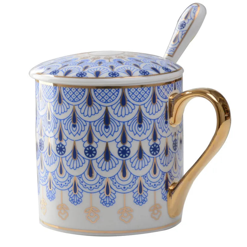 Creative British Style Ceramic Coffee Cup Light Luxury Couple's Mug Golden Edged Afternoon Tea Cups Household Drinkware