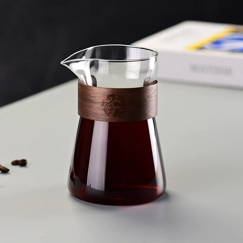 17oz/500ml Glass Coffee Pot Carafe with Wood Heat-Resistant Layer, High Borosilicate Espresso Shot Glass Mug ,Coffee Accesories