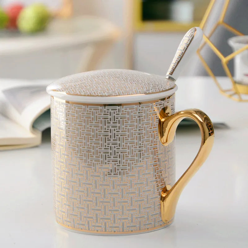 Creative British Style Ceramic Coffee Cup Light Luxury Couple's Mug Golden Edged Afternoon Tea Cups Household Drinkware
