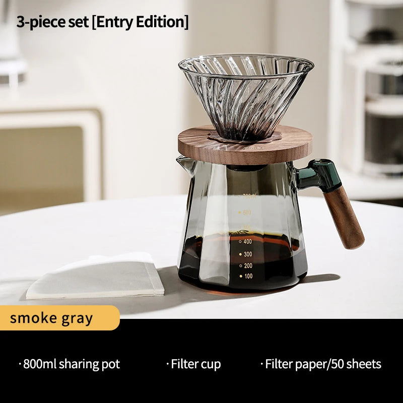 Bincoo Pour Over Coffee Maker Set 800ml Glass Carafe Coffee with Glass Coffee Filter Drip Coffee Maker Set for Home or Office