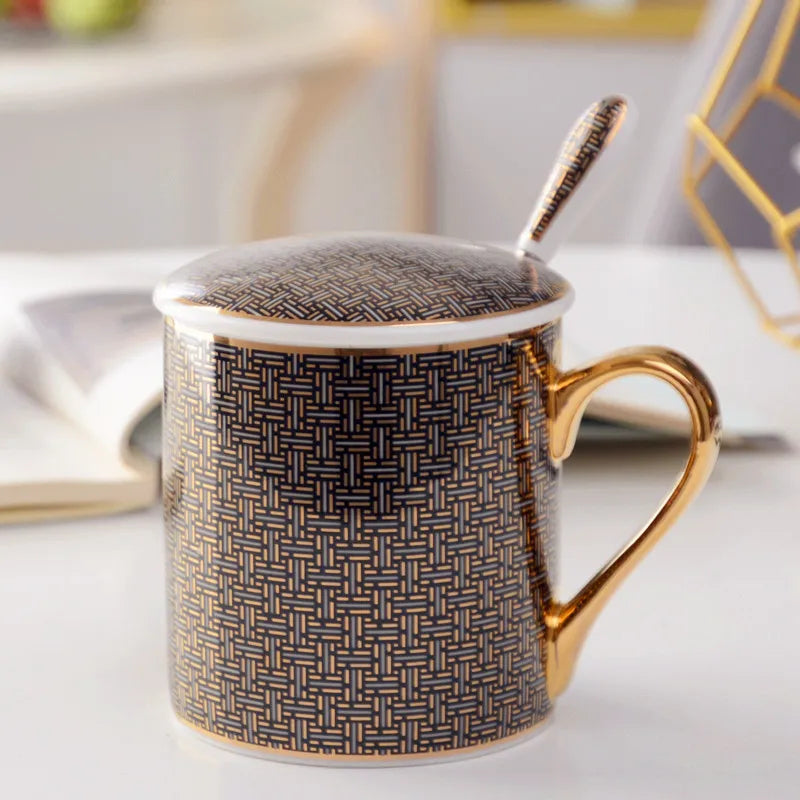 Creative British Style Ceramic Coffee Cup Light Luxury Couple's Mug Golden Edged Afternoon Tea Cups Household Drinkware