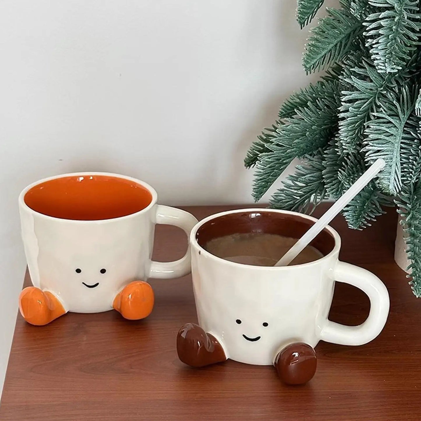Coffee Mug Ceramic Water Cup with Feet Cute Decorative Coffee Beverage Mug  Office Water Handgrip Cup Kitchen Party Drinkware