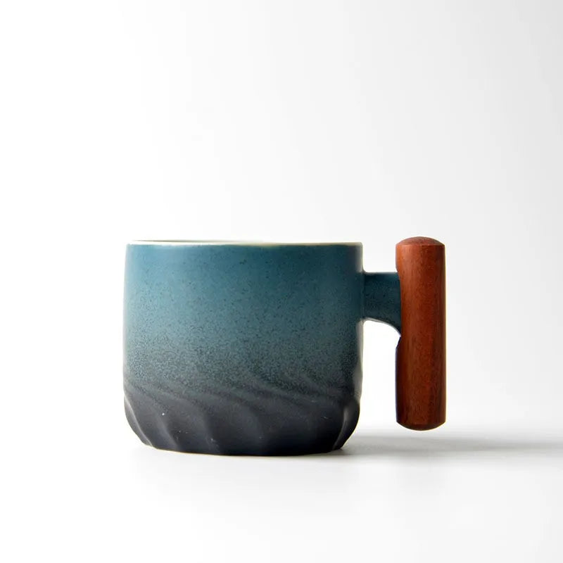 Ceramic retro coffee cup, office water cup, tea cup, wooden handle coffee cup, handmade tea coffee cup, birthday gift