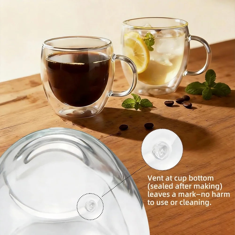 1pc Double Walled Glass Coffee Mug 250ml Clear Glass Espresso Shot Cup with Handle for Hot/Cold Cappuccino, Latte, Tea