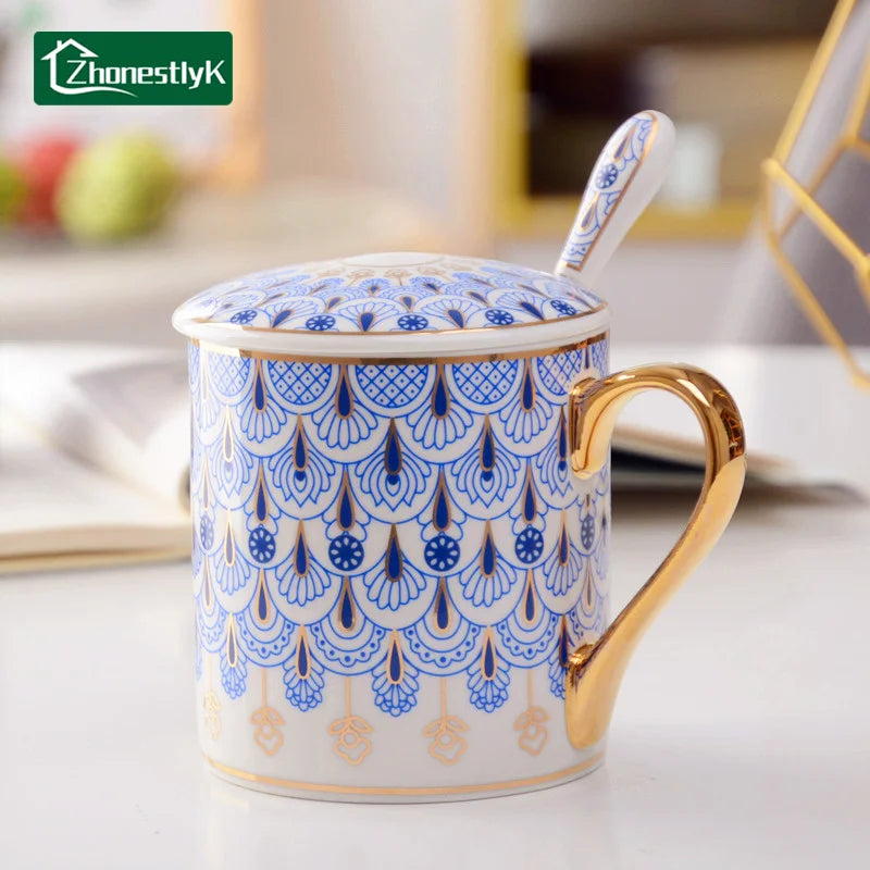 Creative British Style Ceramic Coffee Cup Light Luxury Couple's Mug Golden Edged Afternoon Tea Cups Household Drinkware