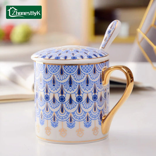 Creative British Style Ceramic Coffee Cup Light Luxury Couple's Mug Golden Edged Afternoon Tea Cups Household Drinkware