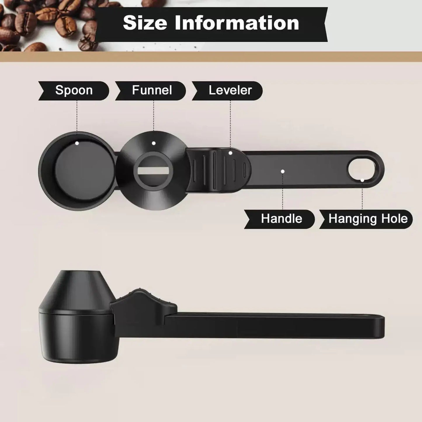 Coffee Scoop With Funnel Adjustable Sliding Measuring Spoon For Ground Coffee Protein Formula, Home Kitchen RV Travel