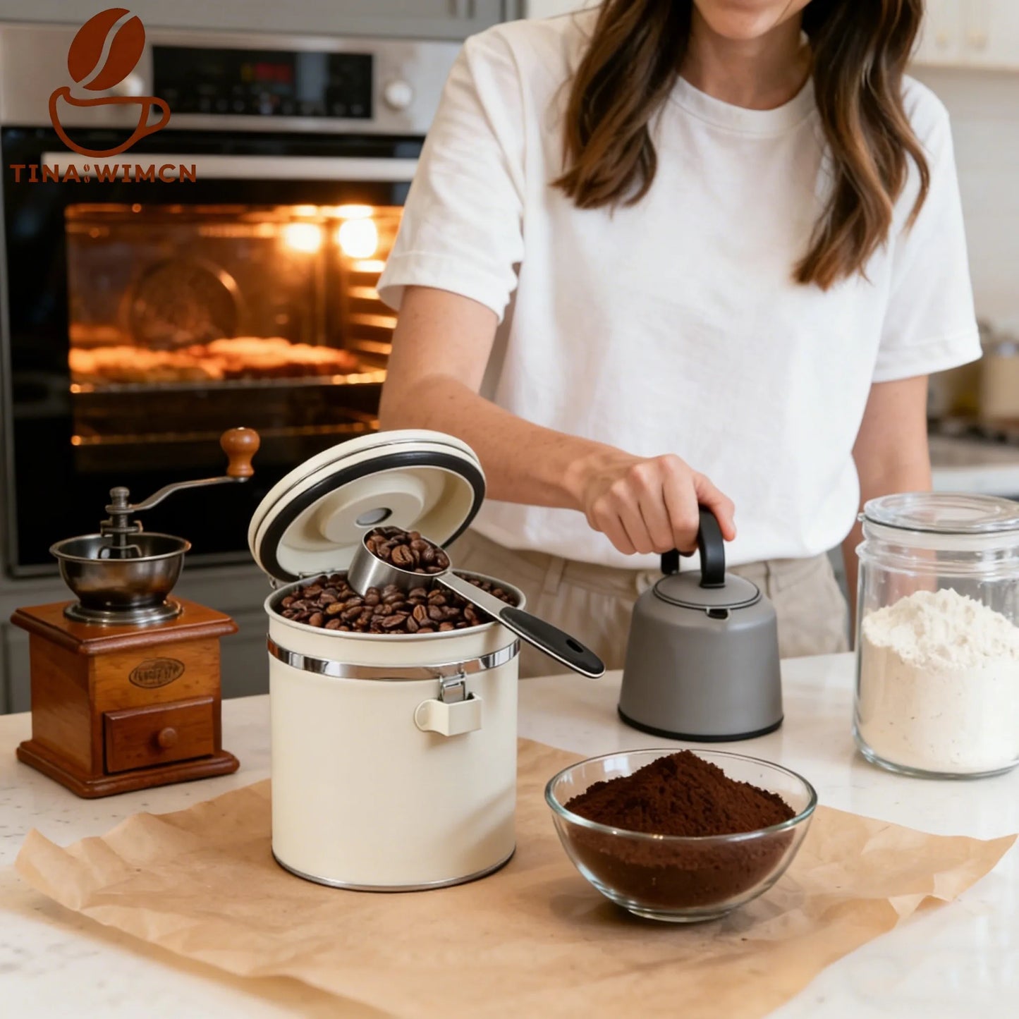 Coffee Container Preserves Freshness with Scoop and Date Tracker Lid with Co2 Valve Coffee Bean Food Storage Canister