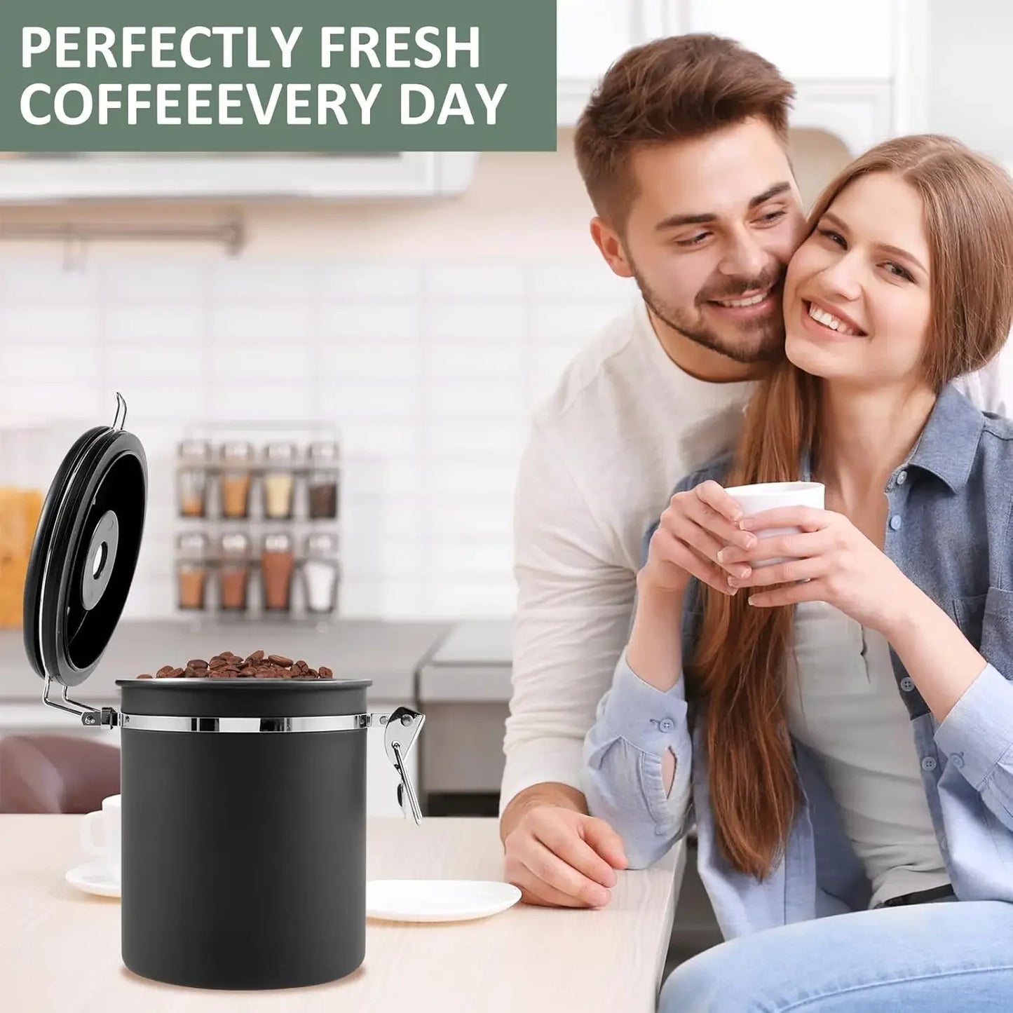 Coffee Container Preserves Freshness with Scoop and Date Tracker Lid with Co2 Valve Coffee Bean Food Storage Canister