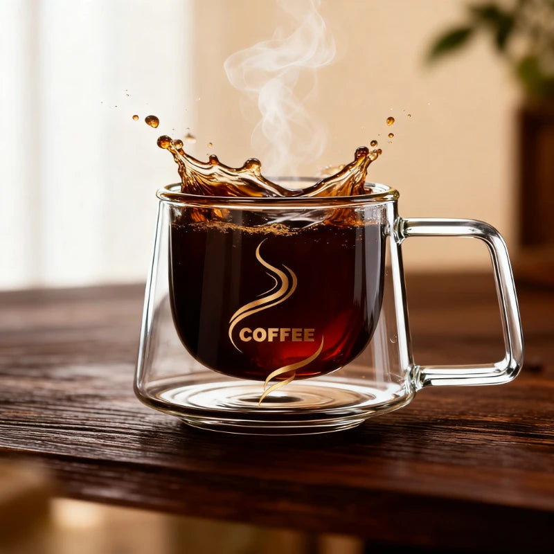 200ml Double Wall Glass Coffee Mug Transparent Heat-resistant Espresso Cup with Handle Latte Cappuccino Breakfast Tea Water Cup