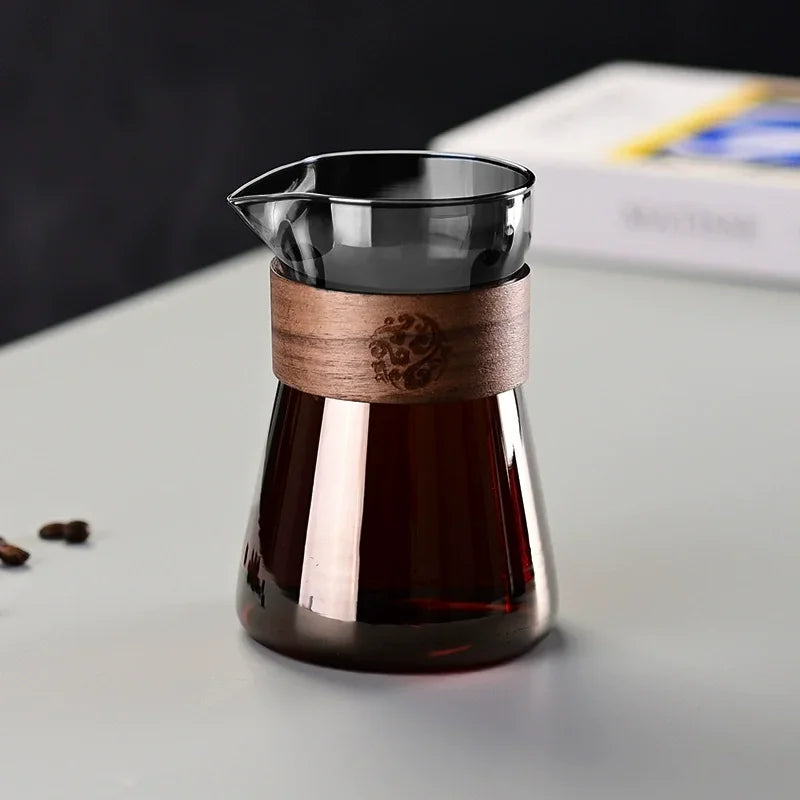 17oz/500ml Glass Coffee Pot Carafe with Wood Heat-Resistant Layer, High Borosilicate Espresso Shot Glass Mug ,Coffee Accesories