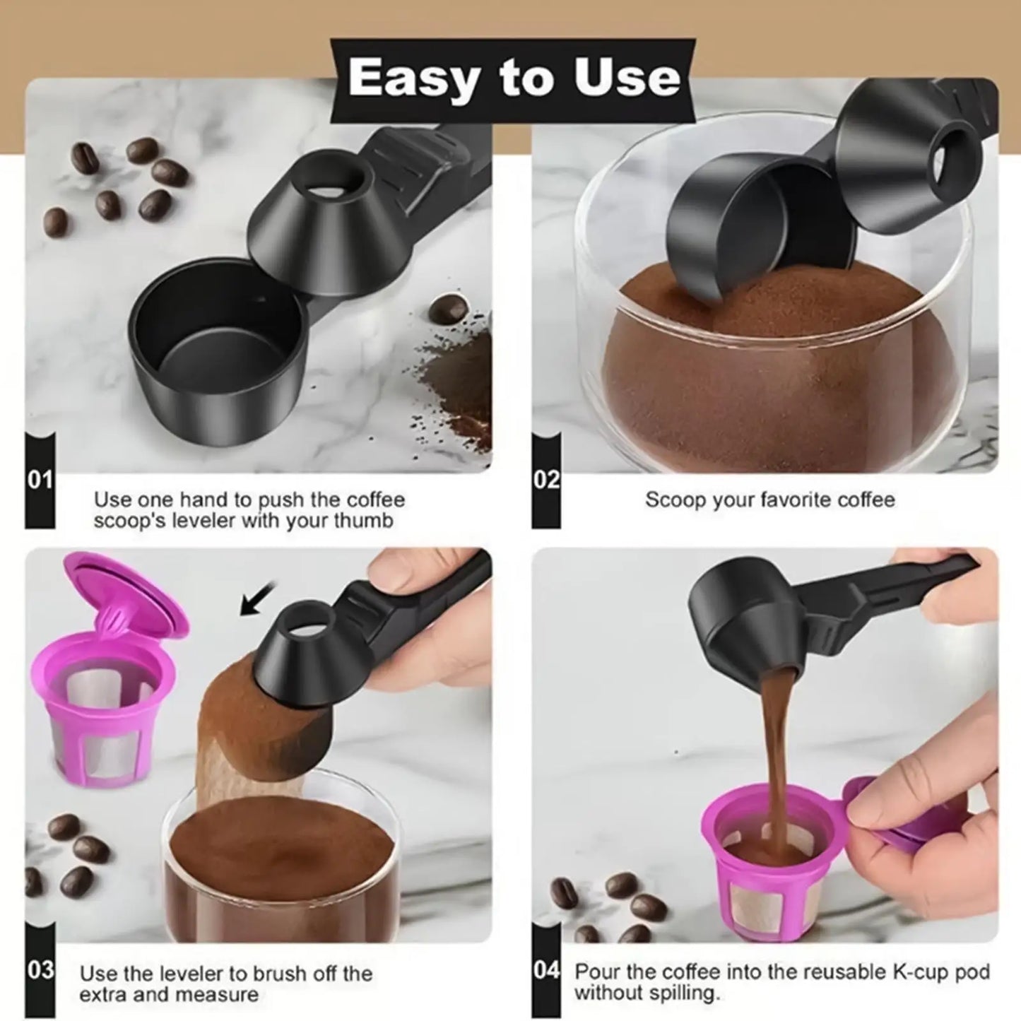 Coffee Scoop With Funnel Adjustable Sliding Measuring Spoon For Ground Coffee Protein Formula, Home Kitchen RV Travel