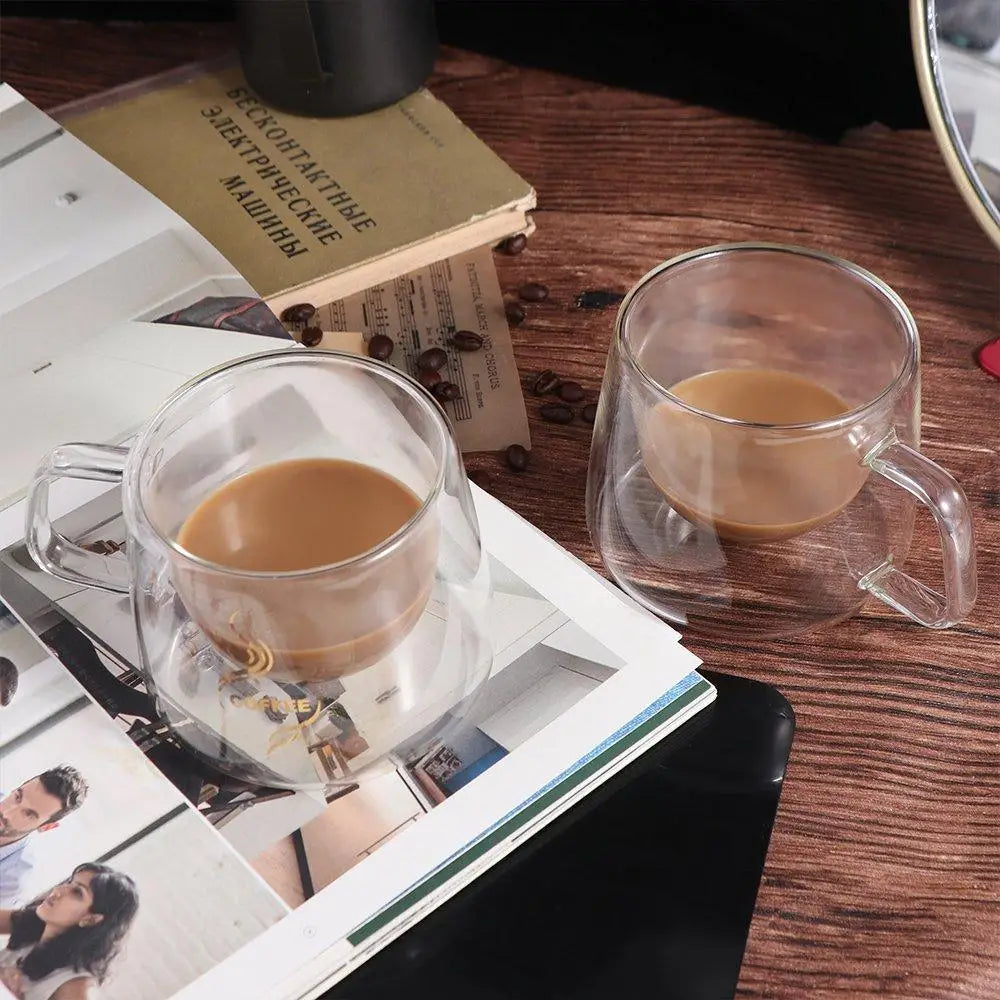 Drinkware 200ml Coffee Mug Transparent Heat-resistant Espresso Cup with Handle Double Wall Glass Home