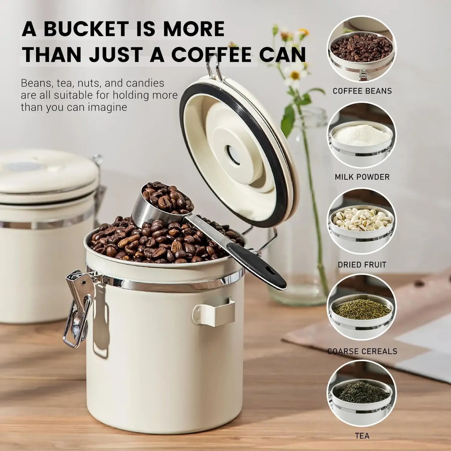 Coffee Container Preserves Freshness with Scoop and Date Tracker Lid with Co2 Valve Coffee Bean Food Storage Canister