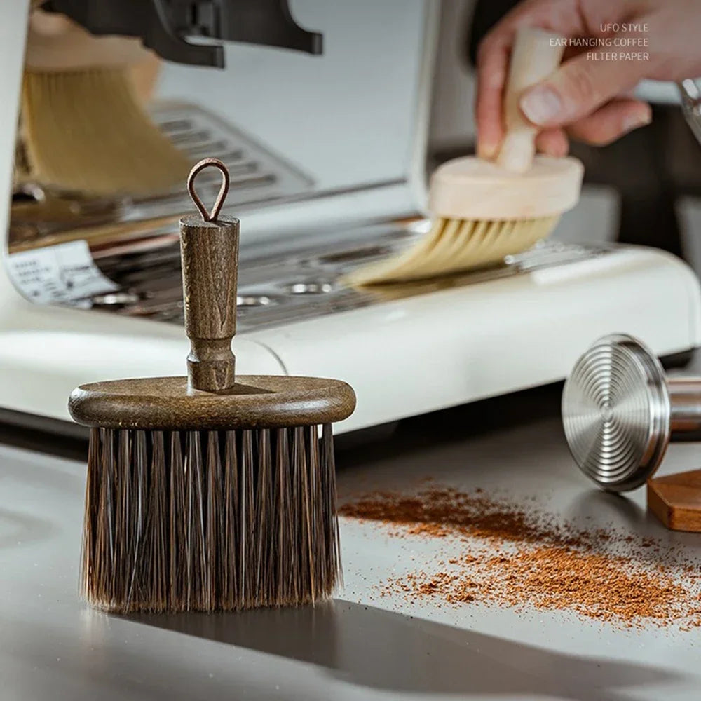 Coffee Machine Cleaning Brush Solid Wood Bowl Coffee Brush Coffee Grounds Powder Broom Cleaning Brush Barista Accessories