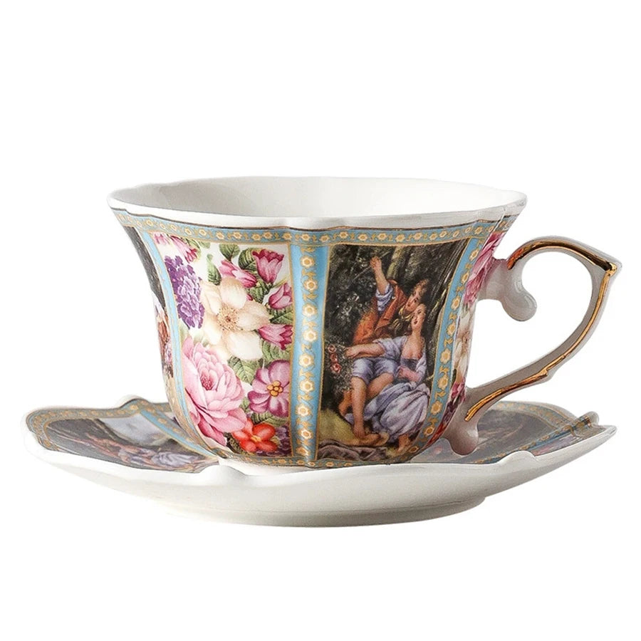 Coffee Cup and Saucer Set Ceramic Retro Seasons Flower Coffee Mug Euro Phnom Penh Latte, Espresso Cup Porcelain Drinkware Gift