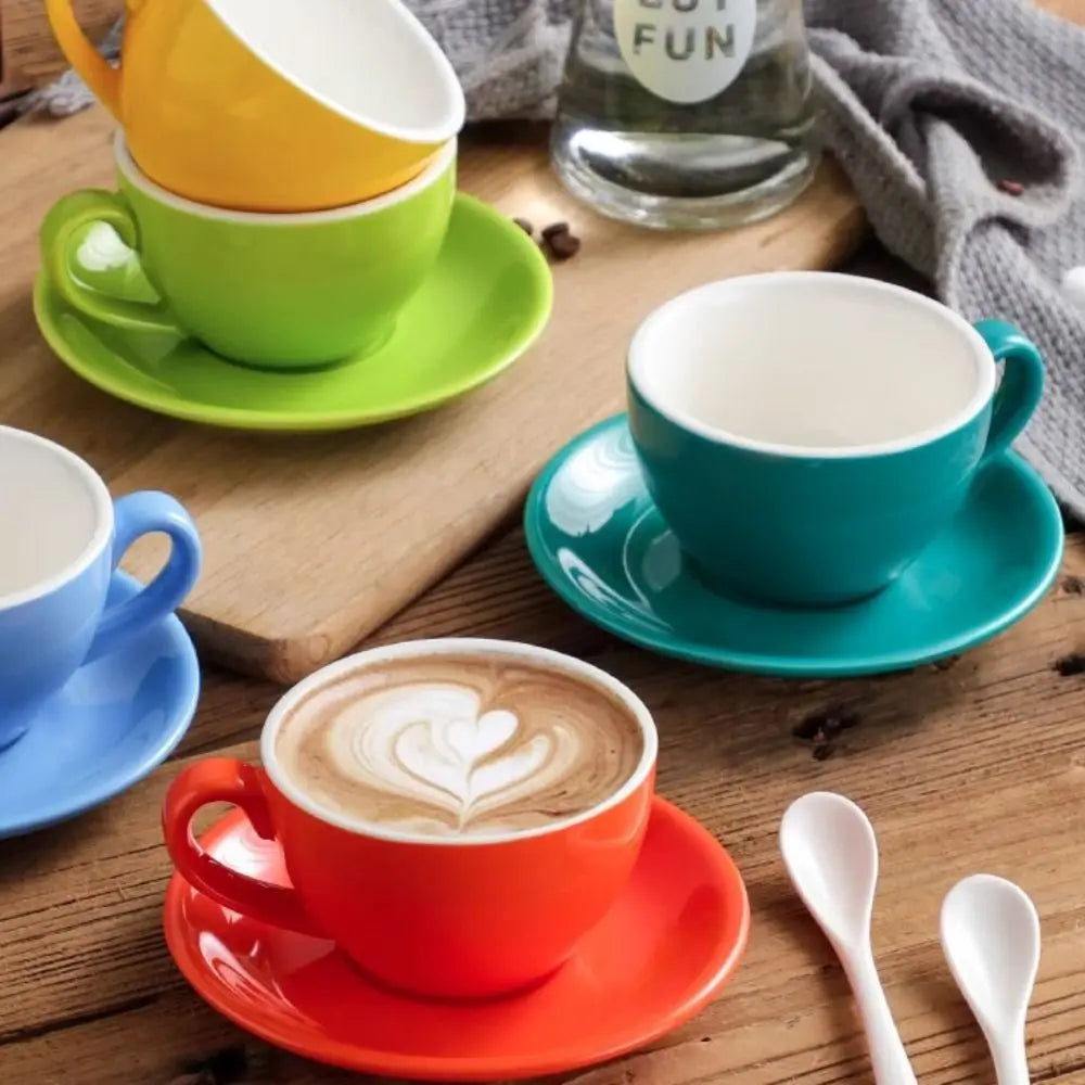 Kitchen Drinkware 220ml Ceramic Coffee Cup Solid Color European Style Cappuccino Cup with Base Tea Cup Espresso