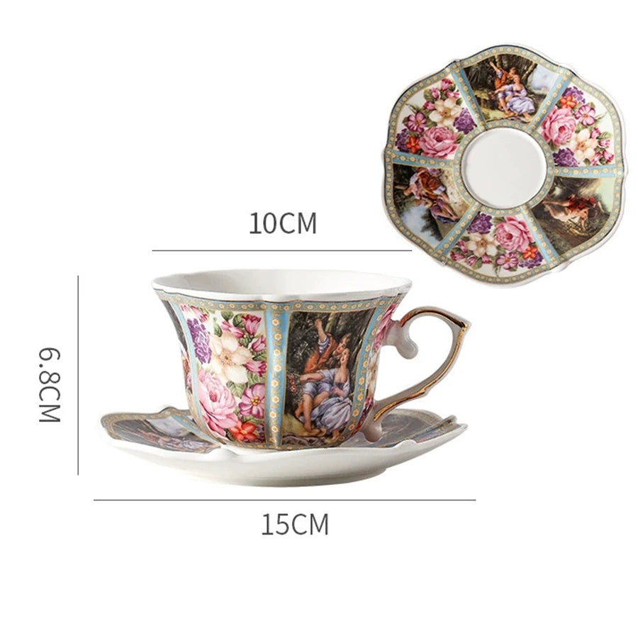 Coffee Cup and Saucer Set Ceramic Retro Seasons Flower Coffee Mug Euro Phnom Penh Latte, Espresso Cup Porcelain Drinkware Gift