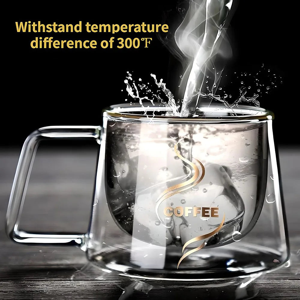 200ML Transparent Heat-resistant Espresso Cup Double Wall Glass Coffee Mug with Handle Cappuccino Latte Breakfast Tea Water Cups