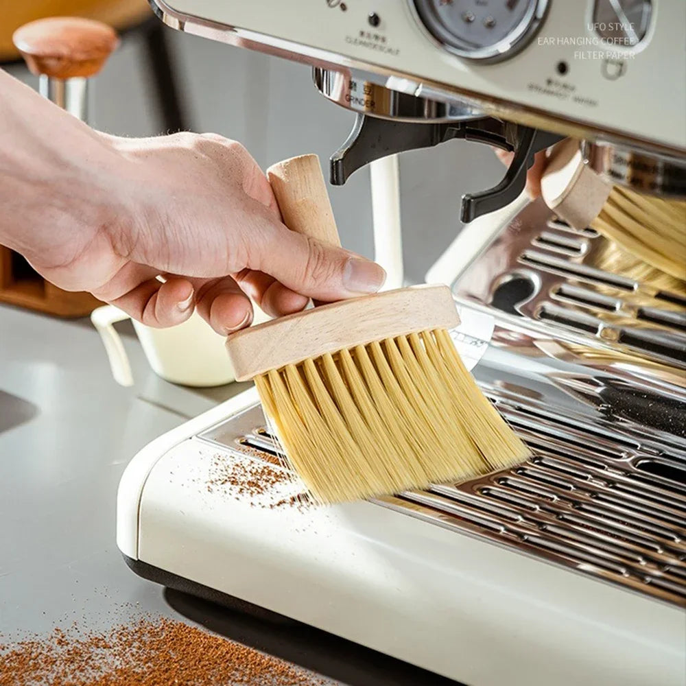 Coffee Machine Cleaning Brush Solid Wood Bowl Coffee Brush Coffee Grounds Powder Broom Cleaning Brush Barista Accessories